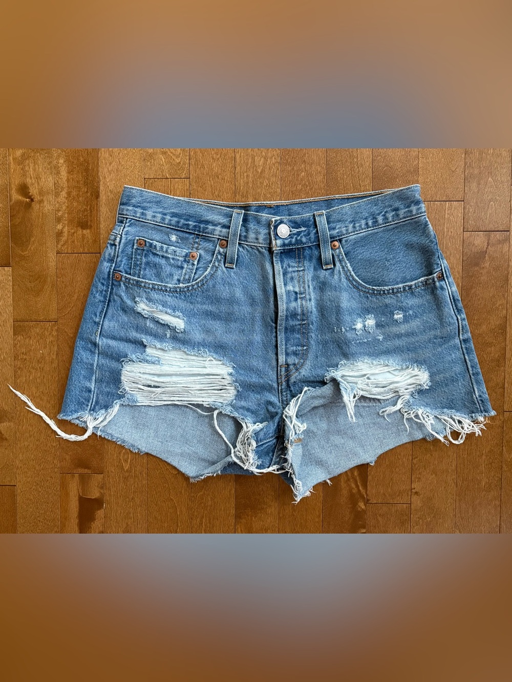 Levi's 501 Original High Rise Distressed Denim Shorts Womens Size W27 Cut Off